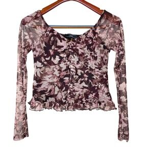 Y2K 90s Womens Top Sz M Babydoll Fairy Grunge Whimsigoth Mesh Sheer Stretchy